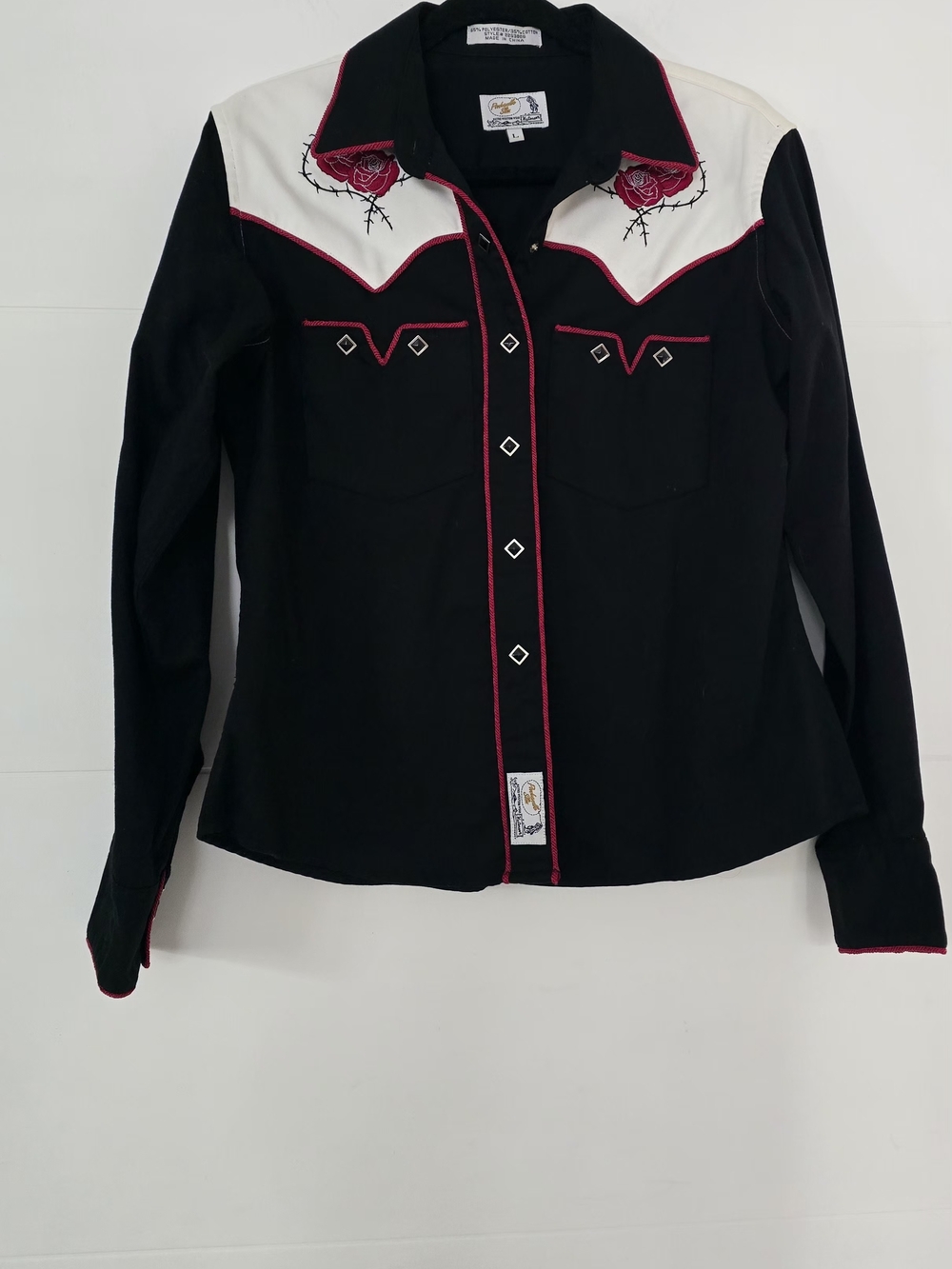 Panhandle Slim Retro Western Rose Embroidered Diamond Snap Shirt Large
